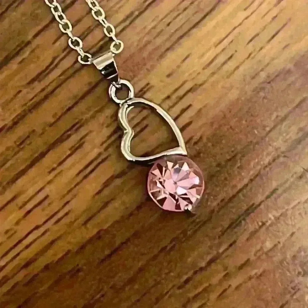 Pink Topaz Crystal Heart Style Pendant / Necklace J13 - Picture 5 of 5